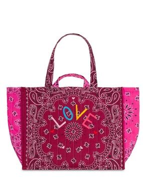 Call it by your name Bandana Print LOVE Tote Bag - Pink & Burgundy
